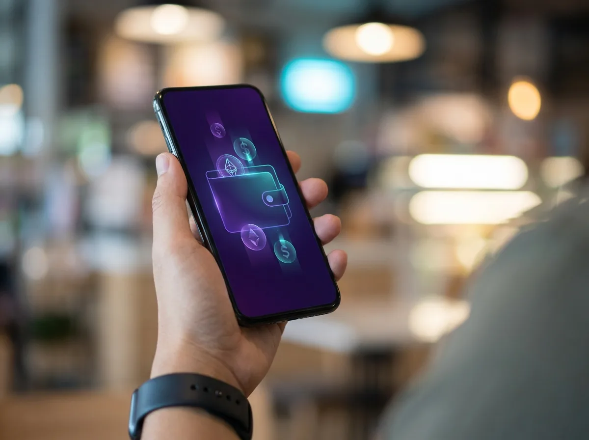 Telefon cu interfață generică de portofel electronic, ilustrând retragerile prin e-wallet